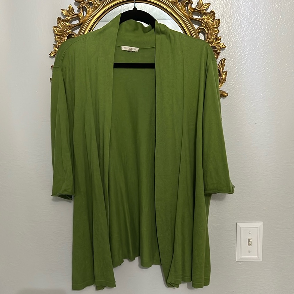 Eileen Fisher Womens Cotton Short Sleeve Open Cardigan Sweater Green Size 2X.